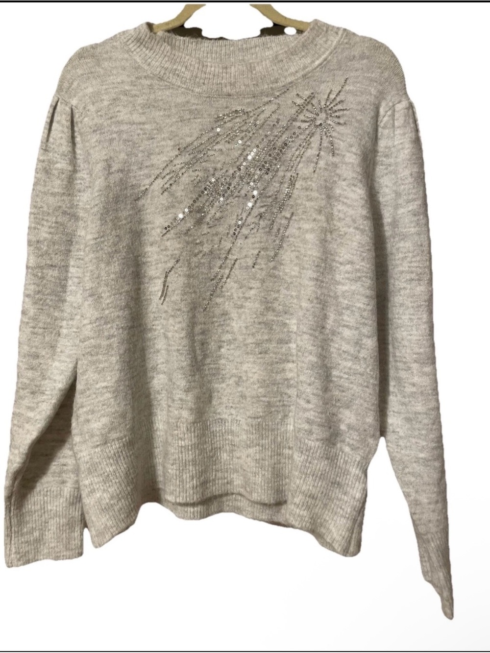 Liz Claiborne Light Gray Sequin Starburst Crewneck Sweater